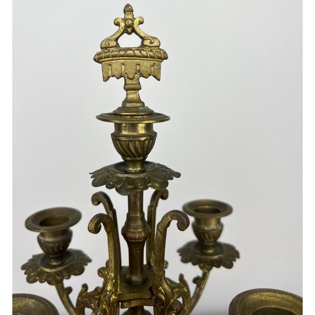 French Style Five-Arm Candleholders in Brass, Set of 2 For Sale - Image 5 of 18