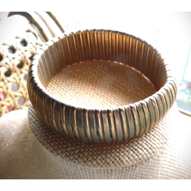 Gold Vintage Gold Ribbed Bangle Cuff Bracelet For Sale - Image 8 of 8