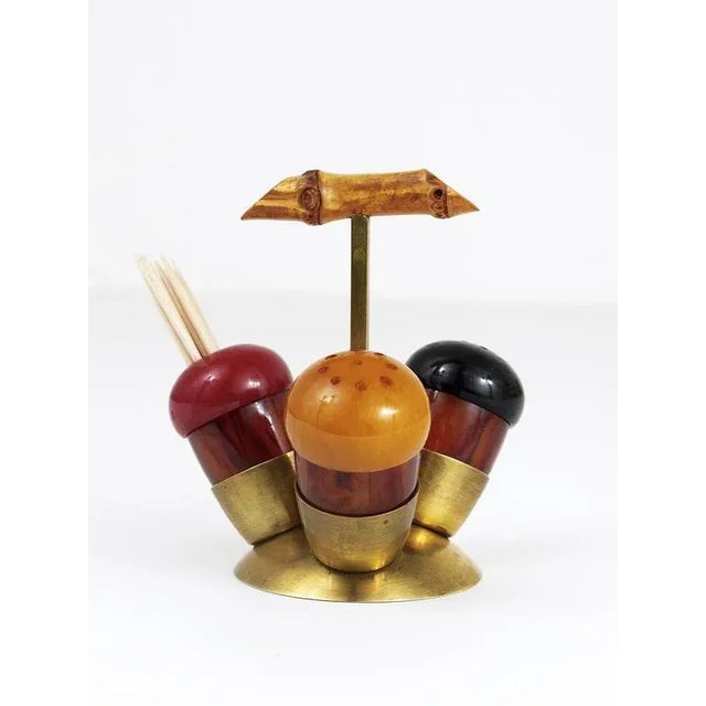 Gold Mid-Century Salt & Pepper Toothpick Cruet Set by Richard Rohac, Austria, 1950s, Set of 4 For Sale - Image 8 of 9