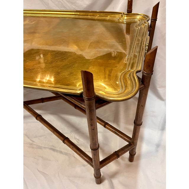 Vintage Bamboo Coffee Table With Brass Tray For Sale - Image 11 of 11