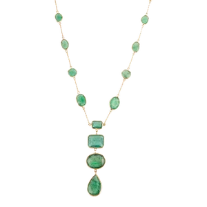16.16 Ct Modern Emerald Gemstone Y Shape Gemstone Necklace in 18k Yellow Gold