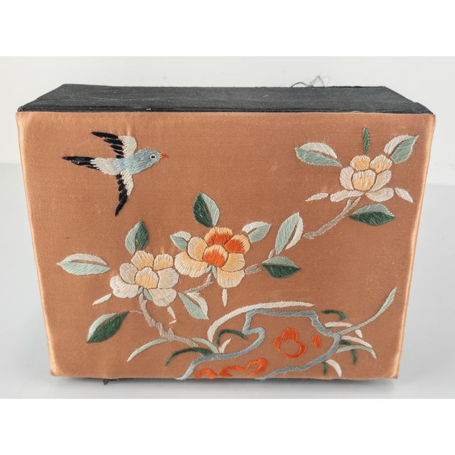 Late 20th Century Chinese Pink Silk Embroidered Jewelry Box