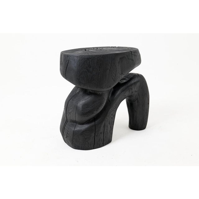 Sculptural Hardwood Stool in Charred Wood by Logniture For Sale - Image 9 of 16