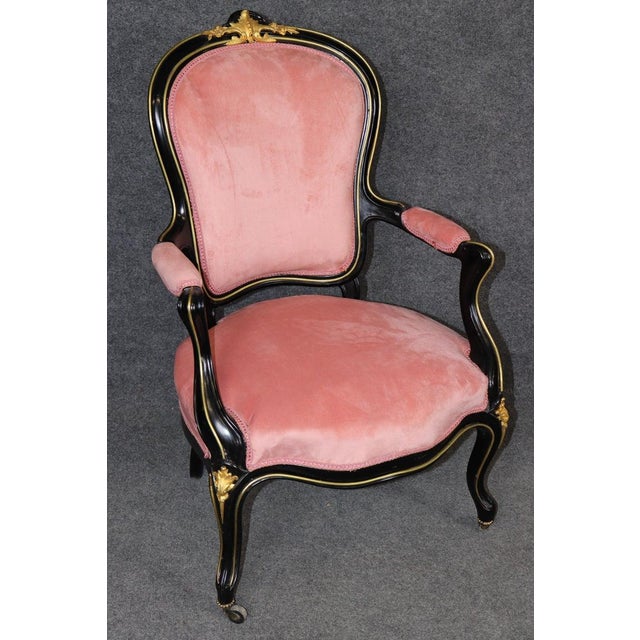10 Louis XV Style 19th C. Ebonized & Bronze Mounted Dining Chairs For Sale - Image 13 of 17