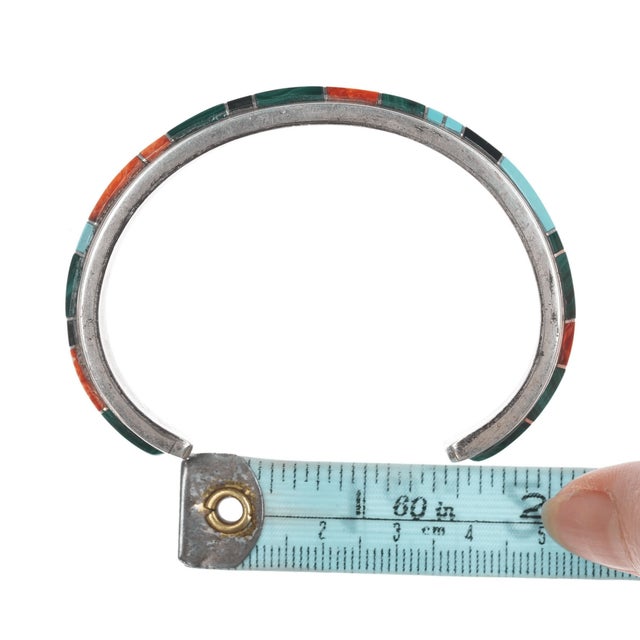 6.5" TP Native American Multi-stone channel inlay cuff bracelet For Sale - Image 9 of 11