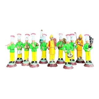 Vintage Hand Painted Terra Cotta Marching Band- 11 Pieces For Sale