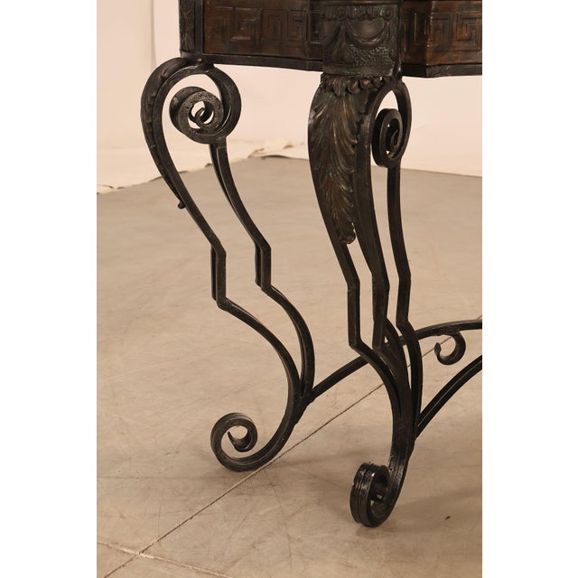 Metal Maitland Smith Greek Key Console Table With Tessellated Marble Top For Sale - Image 7 of 18