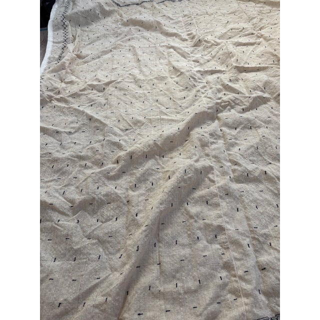 Vintage Handwoven Textile With Black Embroidered Detailing For Sale - Image 11 of 13