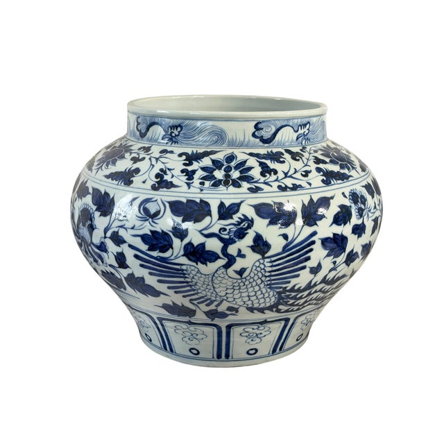 Chinoiserie Vintage Ming Style Chinoiserie Blue and White Vase 11" H For Sale - Image 3 of 12