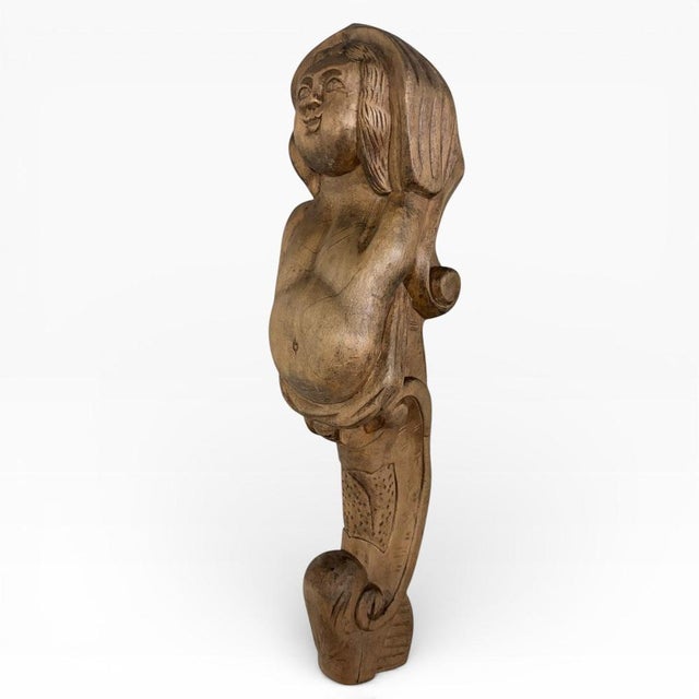 Boho Chic Hand-Carved Wooden Mermaid Wall Sculpture For Sale - Image 3 of 8