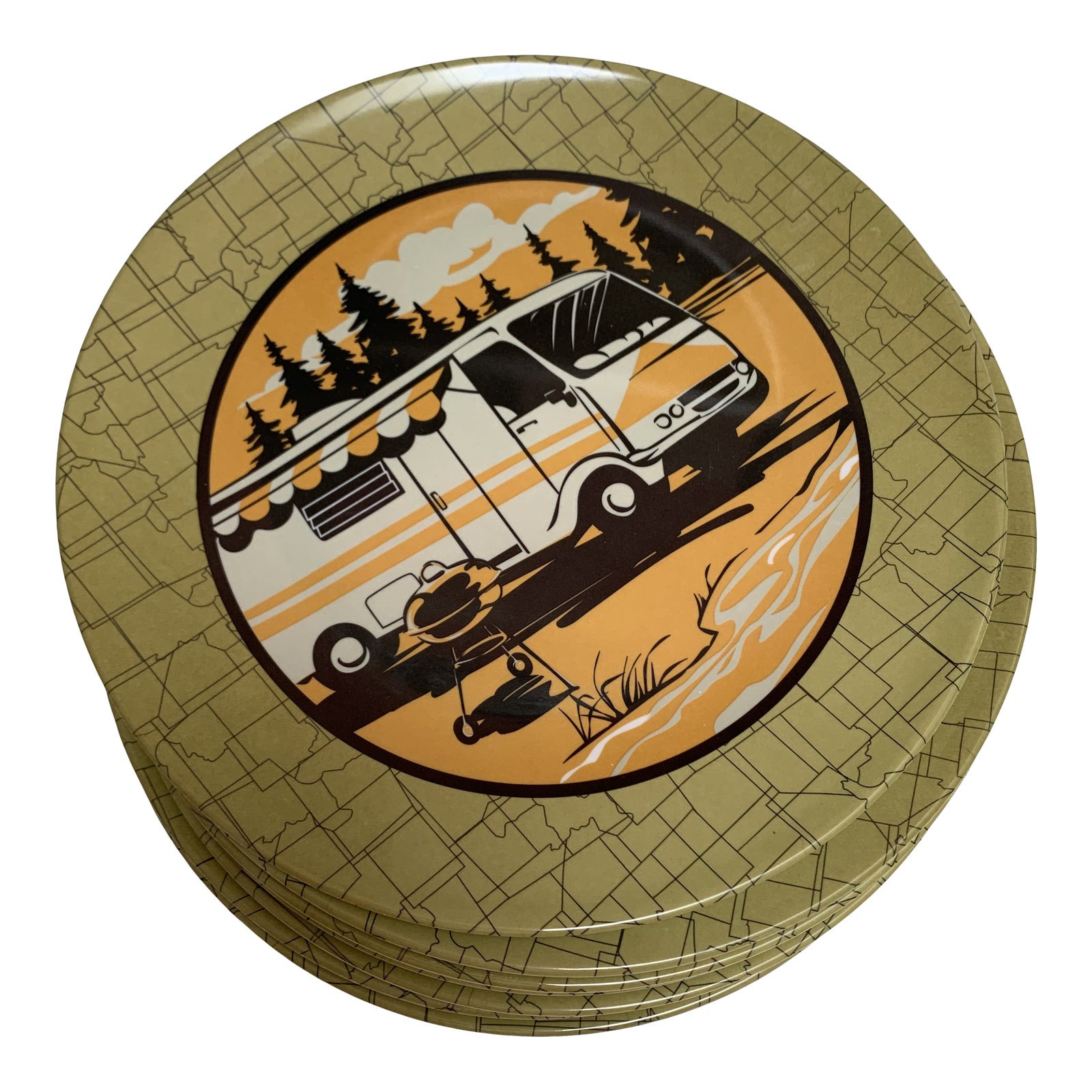 Set of Nine Melamine Retro Camper Plates Chairish
