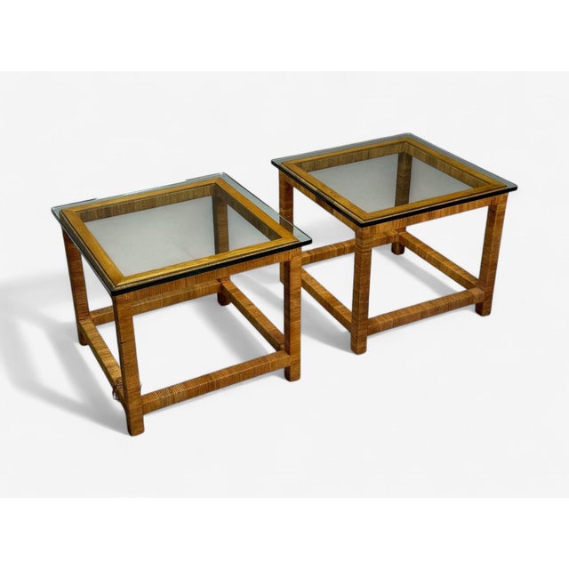 Brown Bielecky Brothers, Modern Side Tables, Cane Wrap, Glass, Usa, 21st C. For Sale - Image 8 of 9