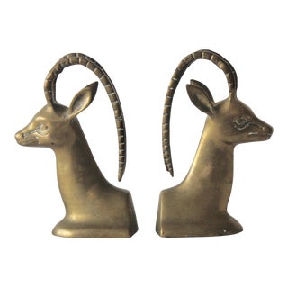 1960s Rosenthal Netter Brass Gazelle Head Bookends- a Pair For Sale
