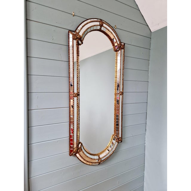 Metal Large Venetian Hollywood Regency Mirror in Glass and Brass Mosaic, 1970 For Sale - Image 7 of 11