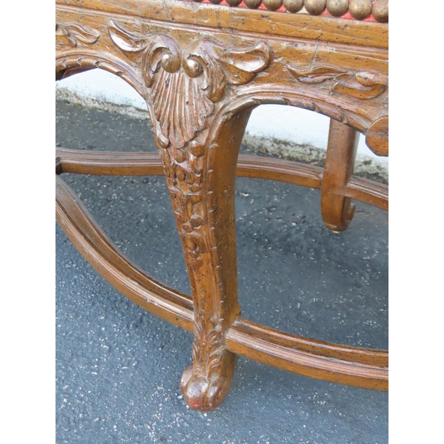 French Heavy Carved Extra Long Upholstered Bed End Hallway Bench 6923 For Sale - Image 11 of 18