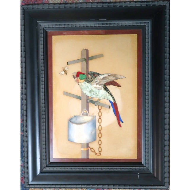 Exceptioal Large Pietra Dura (Pietra Dure) Parrot on a Perch Trying to Catch a Fly - Italian, Vintage or Older. For Sale - Image 11 of 13