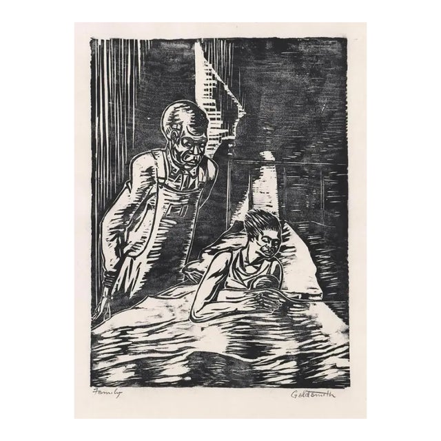 1980s Family Woodcut by Goldsmith For Sale