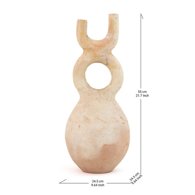 A rounded belly rises into a striking open ring before splitting into two upright prongs, this Tamegroute vase reading...