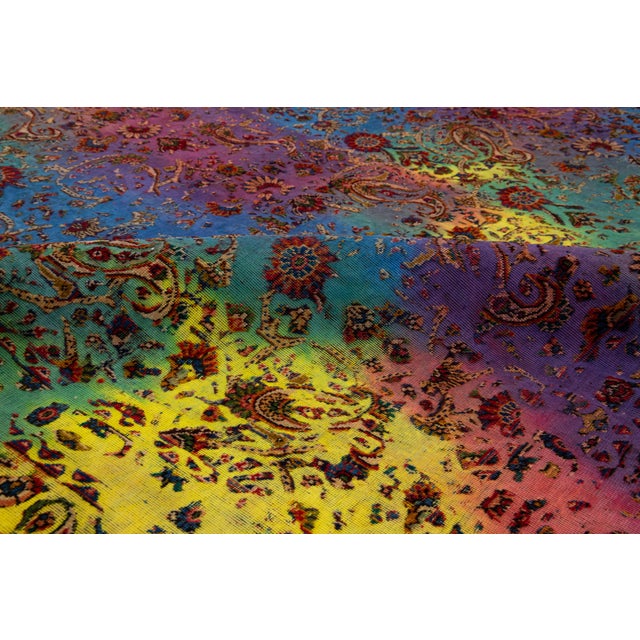 Multicolor Antique Overdyed Wool Rug With Allover Pattern For Sale - Image 9 of 10