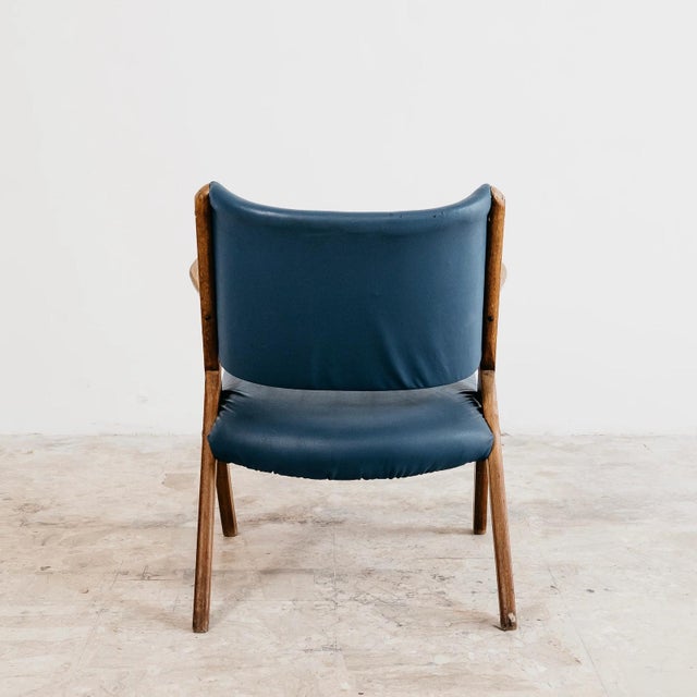 Vintage Lounge Chair in Wood and Blue Skai from Dal Vera, 1950s For Sale - Image 14 of 16