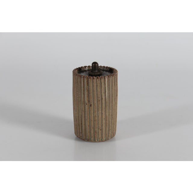 Art Deco Grooved Stoneware Model 117 Jar with Bronze Lid by Arne Bang, Denmark, 1930s For Sale - Image 3 of 11