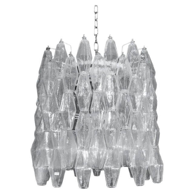 Drum-Shaped Clear Poliedri Blown Murano Glass Chandelier, 1960s For Sale