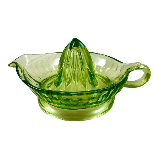 1930s Uranium Glass Large Citrus Reamer or Juicer For Sale
