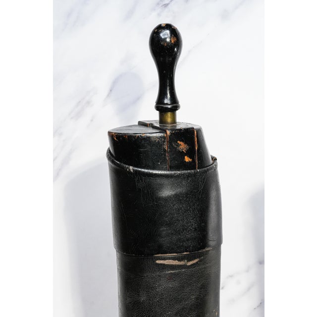Wood Country Chic Black Leather Antique Riding Boots Horse Equestrian Home Decor Prop For Sale - Image 7 of 10