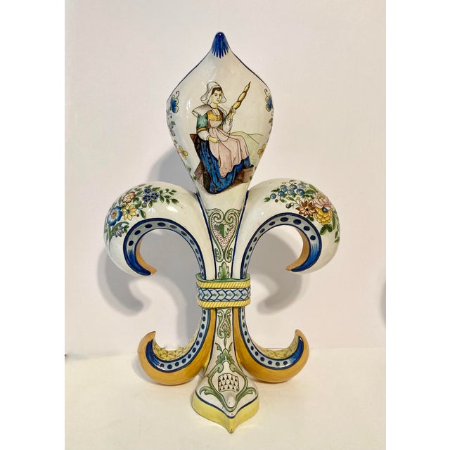 This gorgeous pair of large antique HB Quimper Fleur de Lys vases is the perfect addition to any French faience collection...