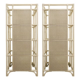 Lacquered Bamboo and Glass Canework Shelves, 1980s, Italy, Set of 2 For Sale