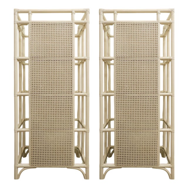 Lacquered Bamboo and Glass Canework Shelves, 1980s, Italy, Set of 2 For Sale