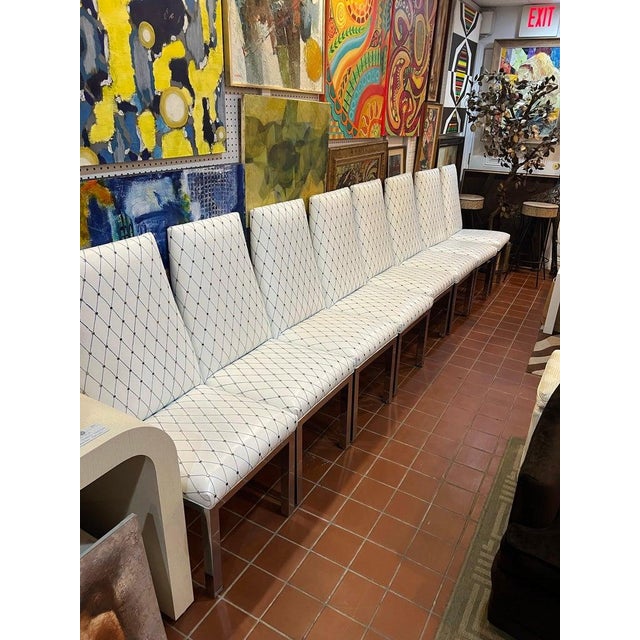 Set of 6 Custom White Leather Parsons Dining Chairs Attributed to Design Institute of America For Sale - Image 17 of 18