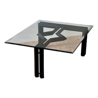 Vintage Coffee Table in Metal with Glass Top, 1980s For Sale