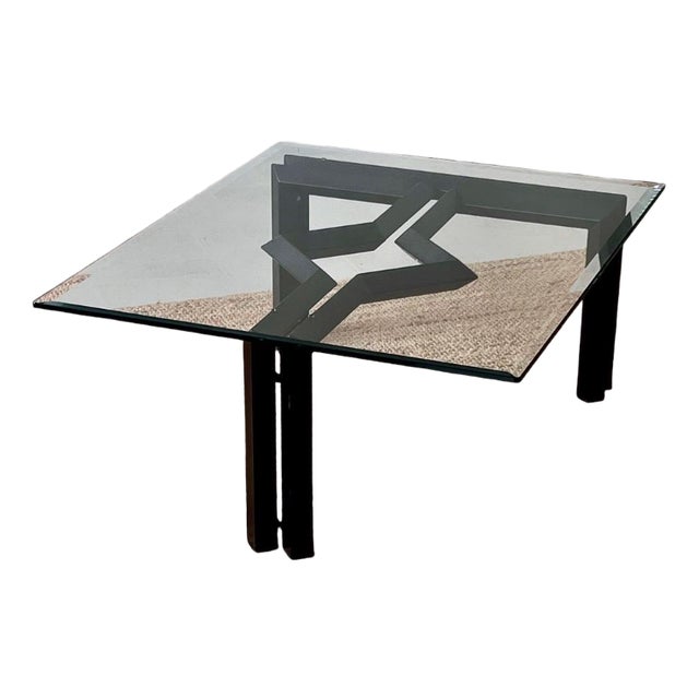 Vintage Coffee Table in Metal with Glass Top, 1980s For Sale