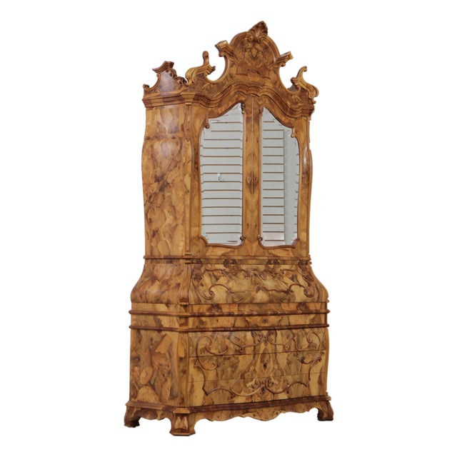 Vintage Italian Olive Wood Secretary Desk For Sale