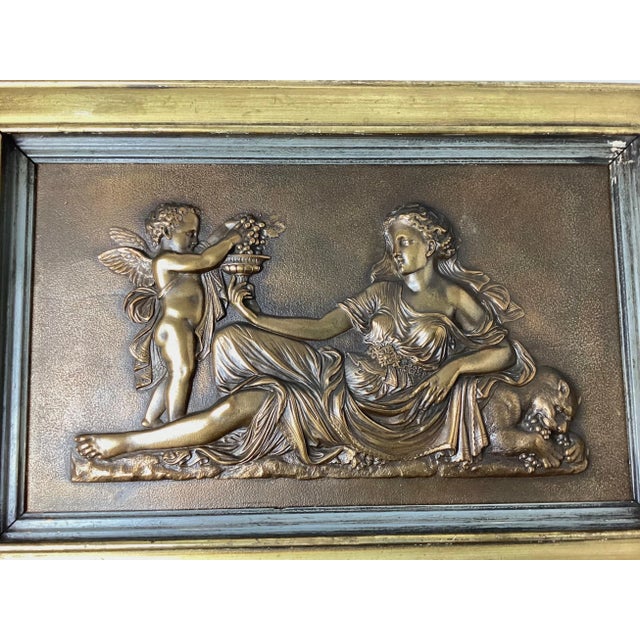 Bronze Relief Wall Plaques Framed Woman with Cherub - A Pair For Sale - Image 4 of 11