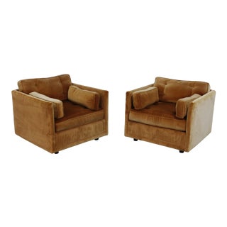 Pair of Vintage Mid Century Modern Milo Baughman Velvet Cube/Club Chairs by Directional For Sale