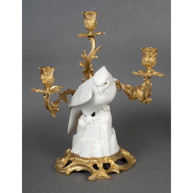 Japanese Porcelain and Gilt Bronze Falcon Candelabras, 19th Century, Set of 2 For Sale - Image 5 of 12