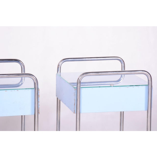 Metal Bauhaus Side Tables in Plywood and Chrome attributed to Mücke-Melder, Czech, 1930s, Set of 2 For Sale - Image 7 of 11
