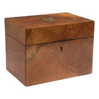 Antique Walnut and Brass Tea Caddy, 19th Century For Sale