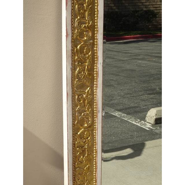 Antique French Louis XVI Baroque Style Solid Wood Gold & White Rustic Mirror For Sale - Image 14 of 18
