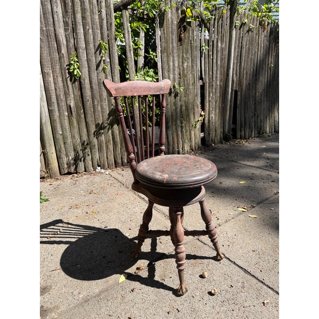 1900 - 1909 Antique Chas. Parker Adjustable Piano Chair With Glass Ball Claw Feet For Sale - Image 5 of 8