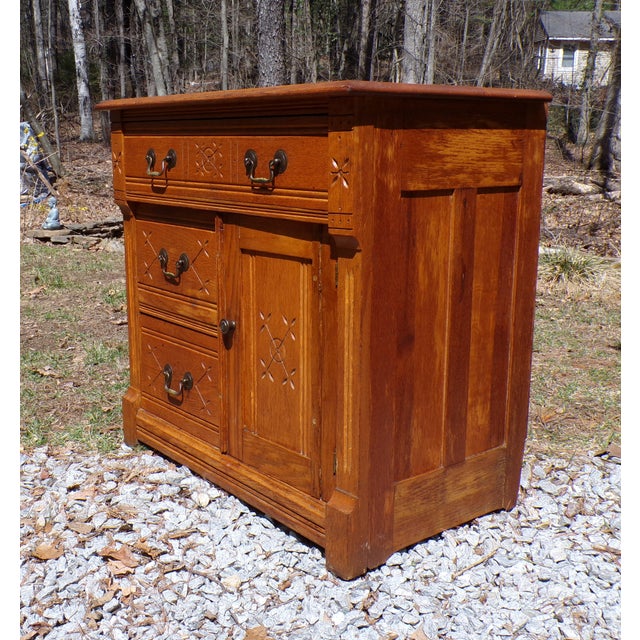Antique Oak Chest Commode Washstand Dry Sink Country Farmhouse Cabinet For Sale - Image 14 of 17
