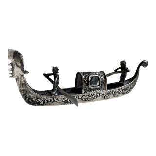 Antique Silver Venetian Miniature Gondola Figurine For Sale