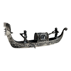 Antique Silver Venetian Miniature Gondola Figurine