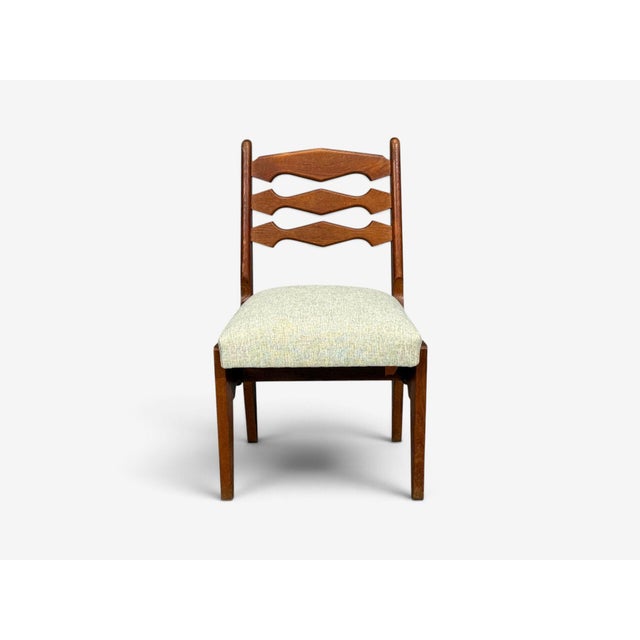 Guillerme & Chambron, Dining Chairs, Oak, Green Fabric, France, 1950s For Sale - Image 9 of 11