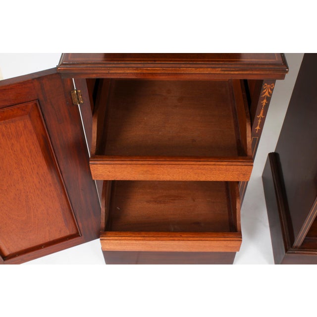 Antique Edwardian Mahogany Marquetry Bedside Chests, Set of 2 For Sale - Image 16 of 18