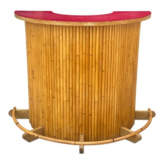 Vintage Boho Rattan Bamboo Half Moon Liquor Tiki Bar For Sale