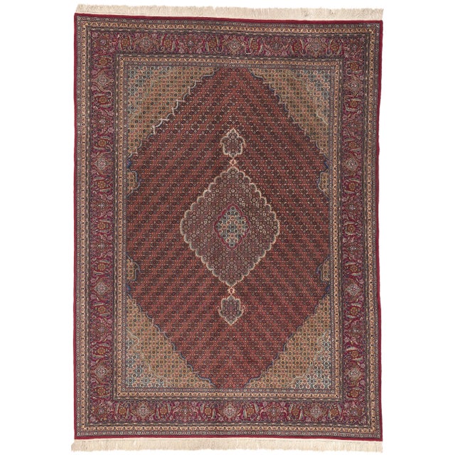 74670 Vintage Chinese Tabriz Rug, 09'03 x 12'04. Traditional sensibility meets stately decadence in this wool and silk...