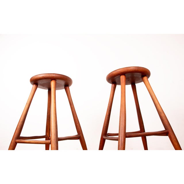 1960s Vintage Beech and Molded Wood Stools in the style of Guillerme and Chambron, 1960s, Set of 6 For Sale - Image 5 of 18